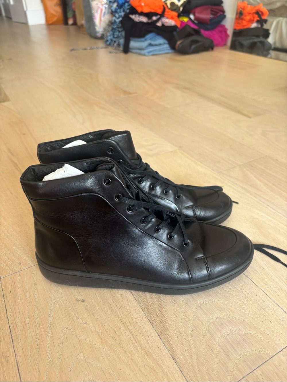 Black Leather High-Top Sneakers